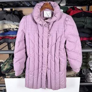 vintage 80's Grand Creations Women Puffer Coat Purple Full Zip Down Fill Medium